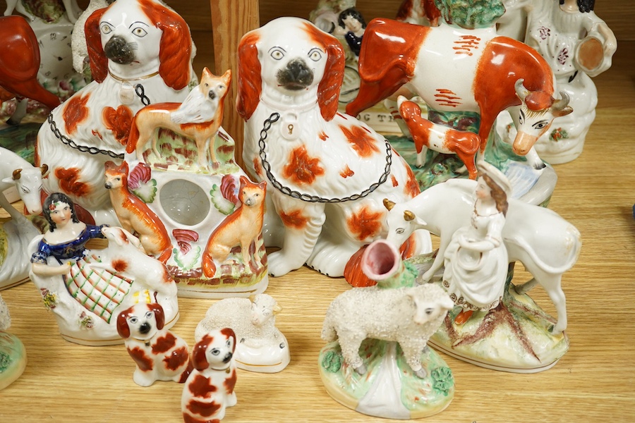 Seventeen various animal related Staffordshire figures, tallest 27cm. Condition - varies